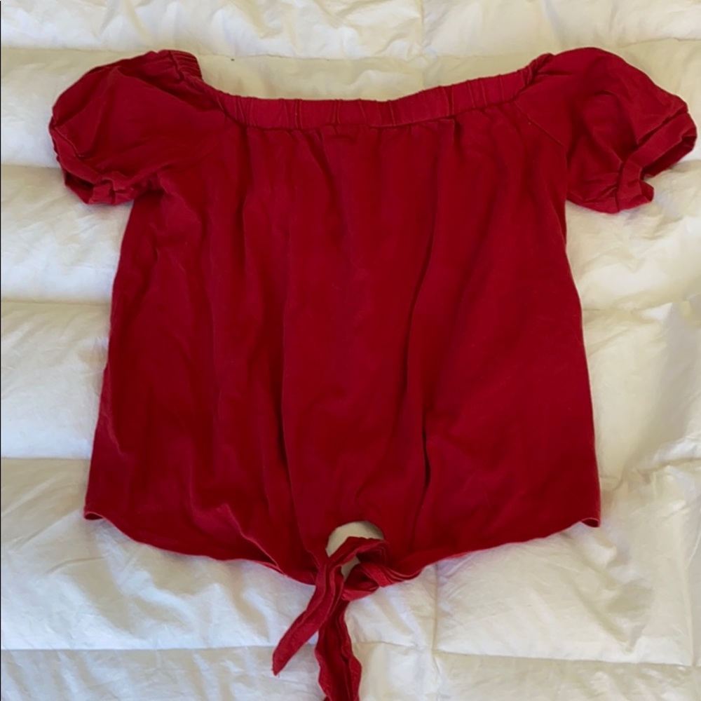 Forever 21 Red Off-The-Shoulder Tie Front Top